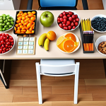 A vibrant, modern office environment showcasing diverse employees who are focused and energetic. Healthy snacks like colorful fruits, nuts, and vegetable sticks are easily accessible on their desks or in a shared area, symbolizing increased productivity, sustained concentration, and mental clarity throughout the workday.